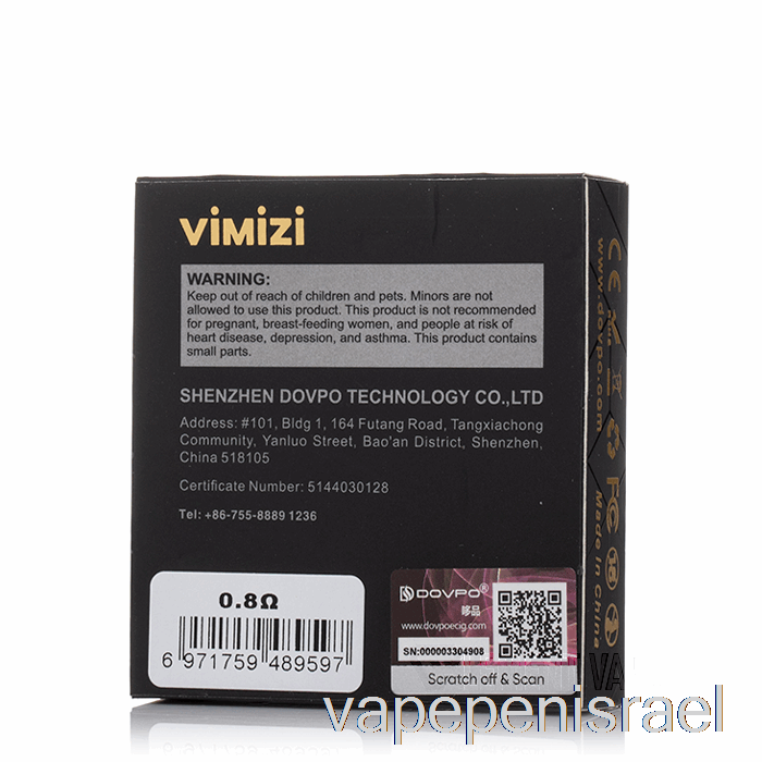 תרמילי חלופי Vape Israel Dovpo Vimizi חד פעמיים 0.8ohm תרמילי
